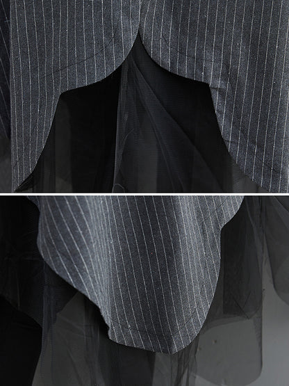 Loose Striped Gauze Split-joint Lapel Long Dress