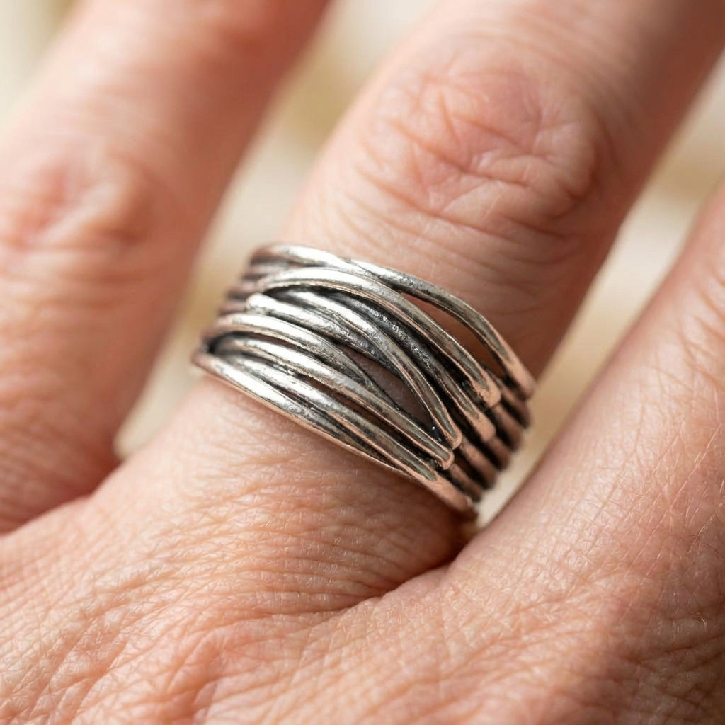 Vintage Chains Adjustable Silver Ring