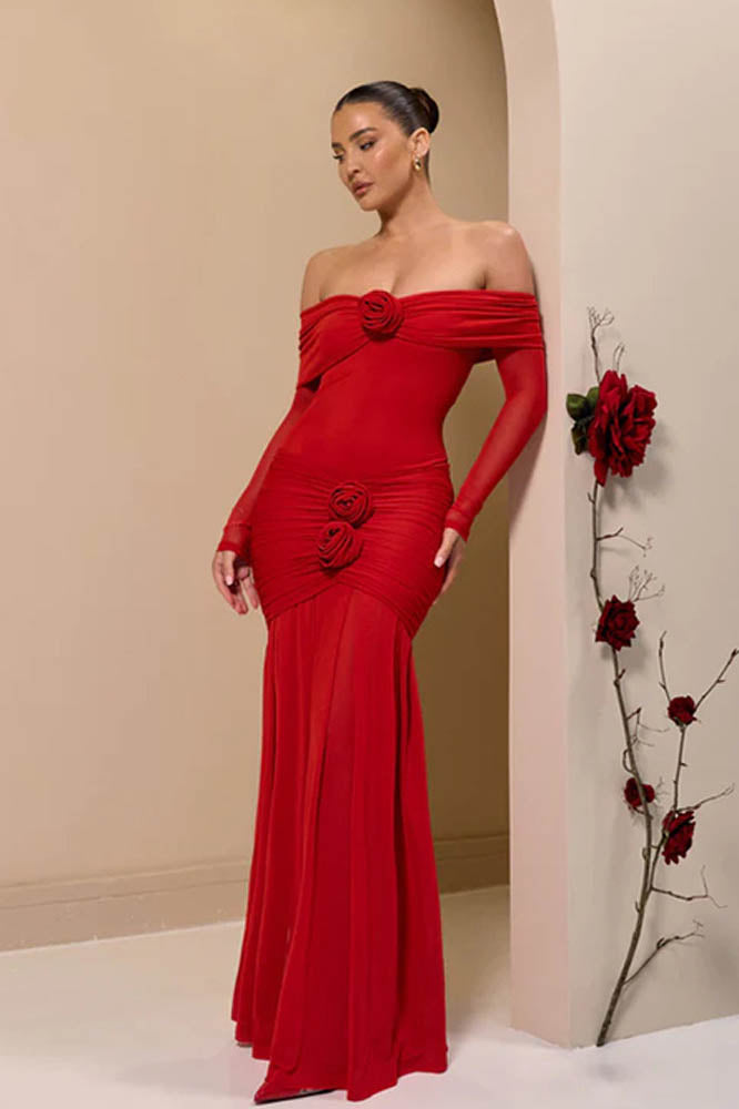 Off-shoulder 3d Bodycon Maxi Dress