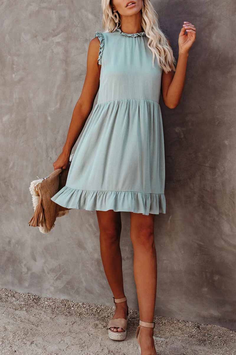 Color Ruffled Waist Mini Dress