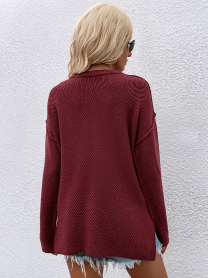 Adyn Collared Button Down Knit Sweater - Wine