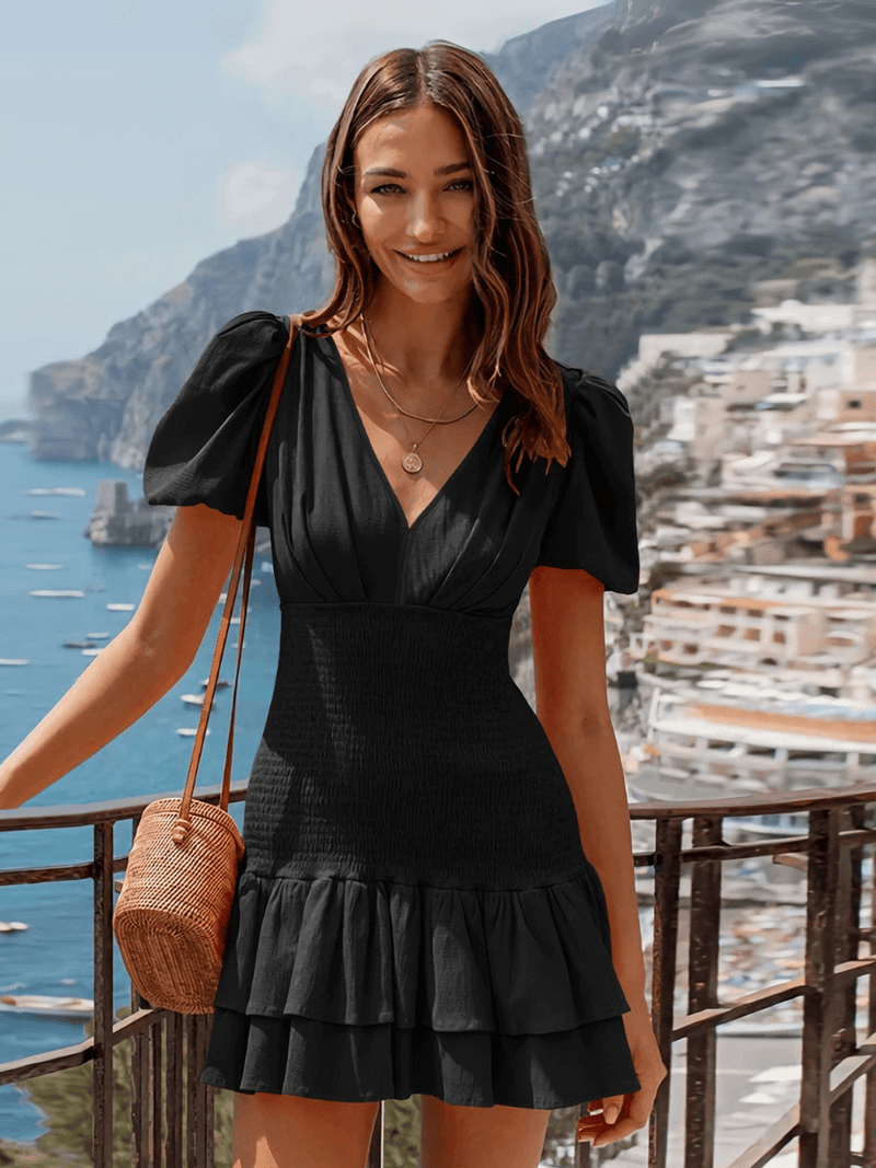 Always a Good Time Smocked Mini Dress - Black
