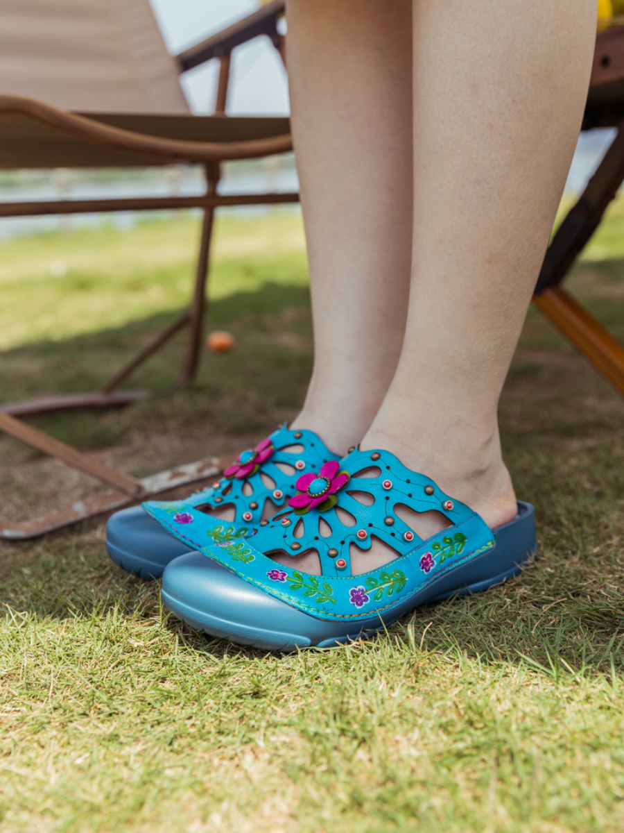 Soffia | Turquoise -applique Cutout Leather Sandal