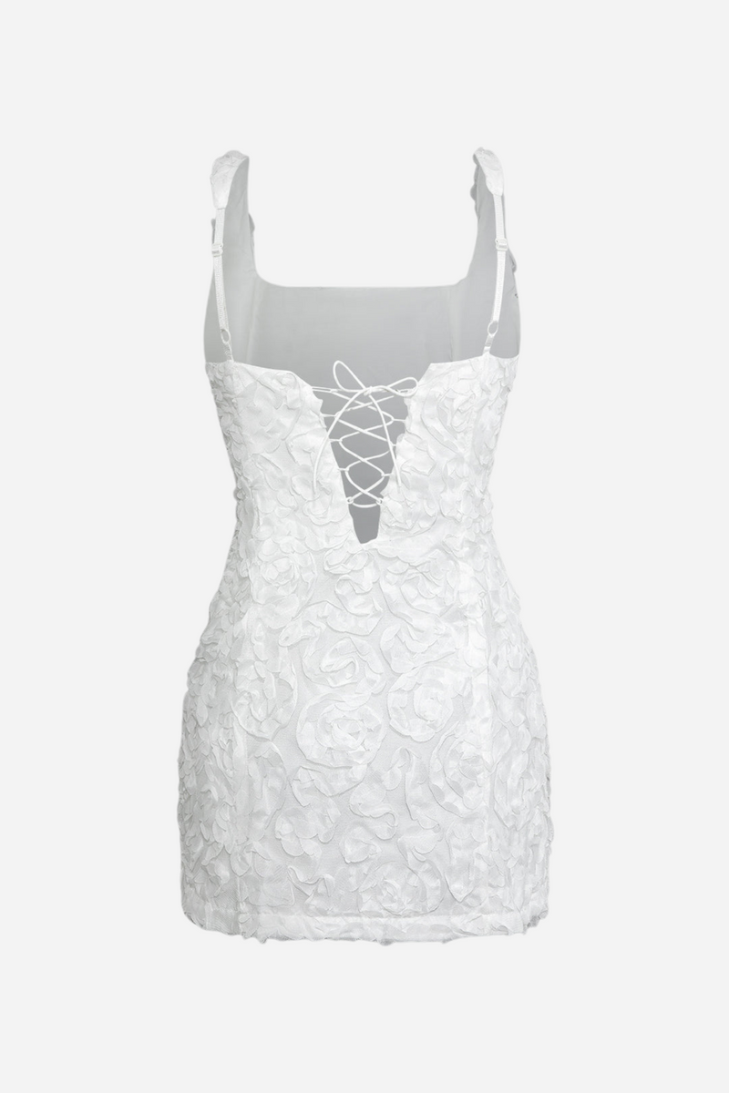 Doris Applique Lace-up Mini Dress