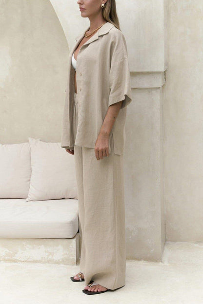Color Cotton Half Sleeve Blouse Pants Set