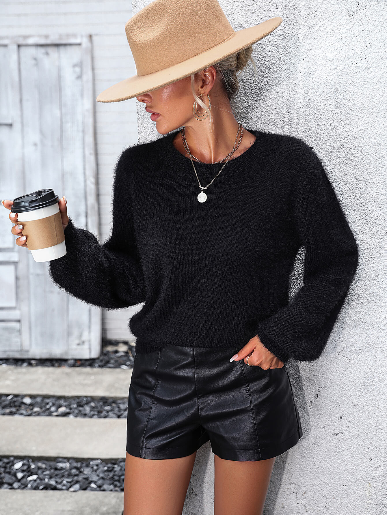 Petals Lace Pullover Sweater - Black