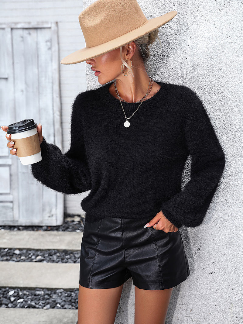 Petals Lace Pullover Sweater - Black