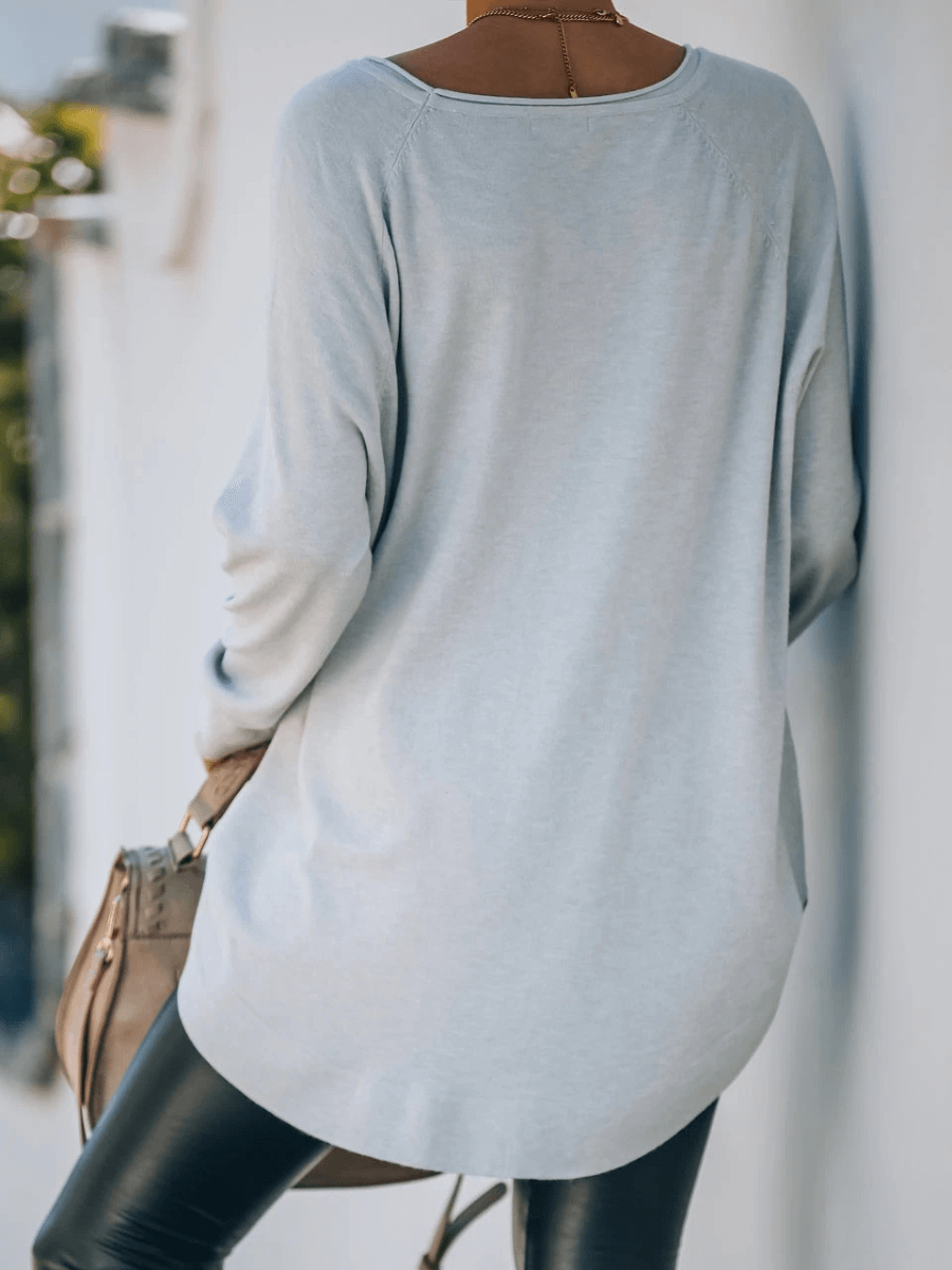 Oversized Collared Down Knit Sweater - Stone Blue