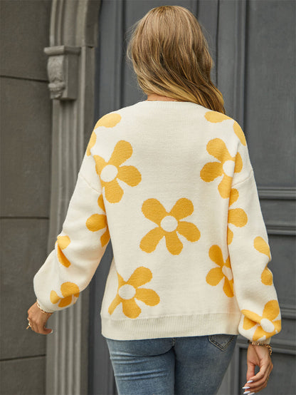 Fall Mega Daisy Pullover Sweater - Yellow