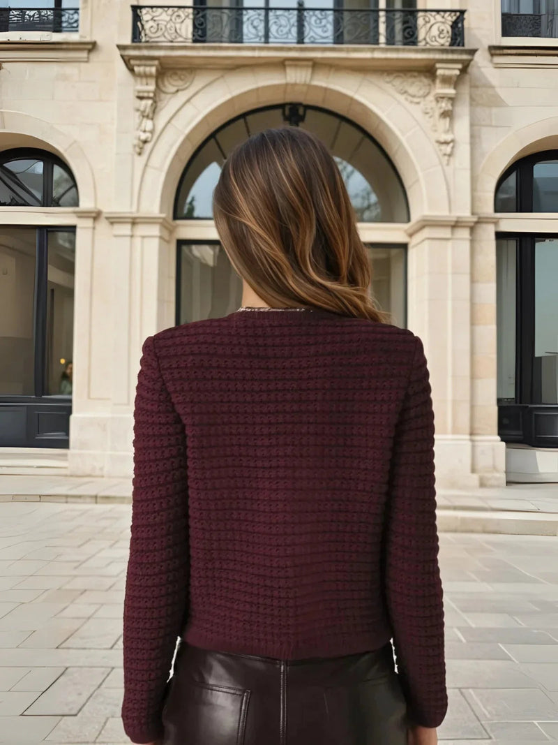 Knitted Burgundy Long-sleeved Cardigan