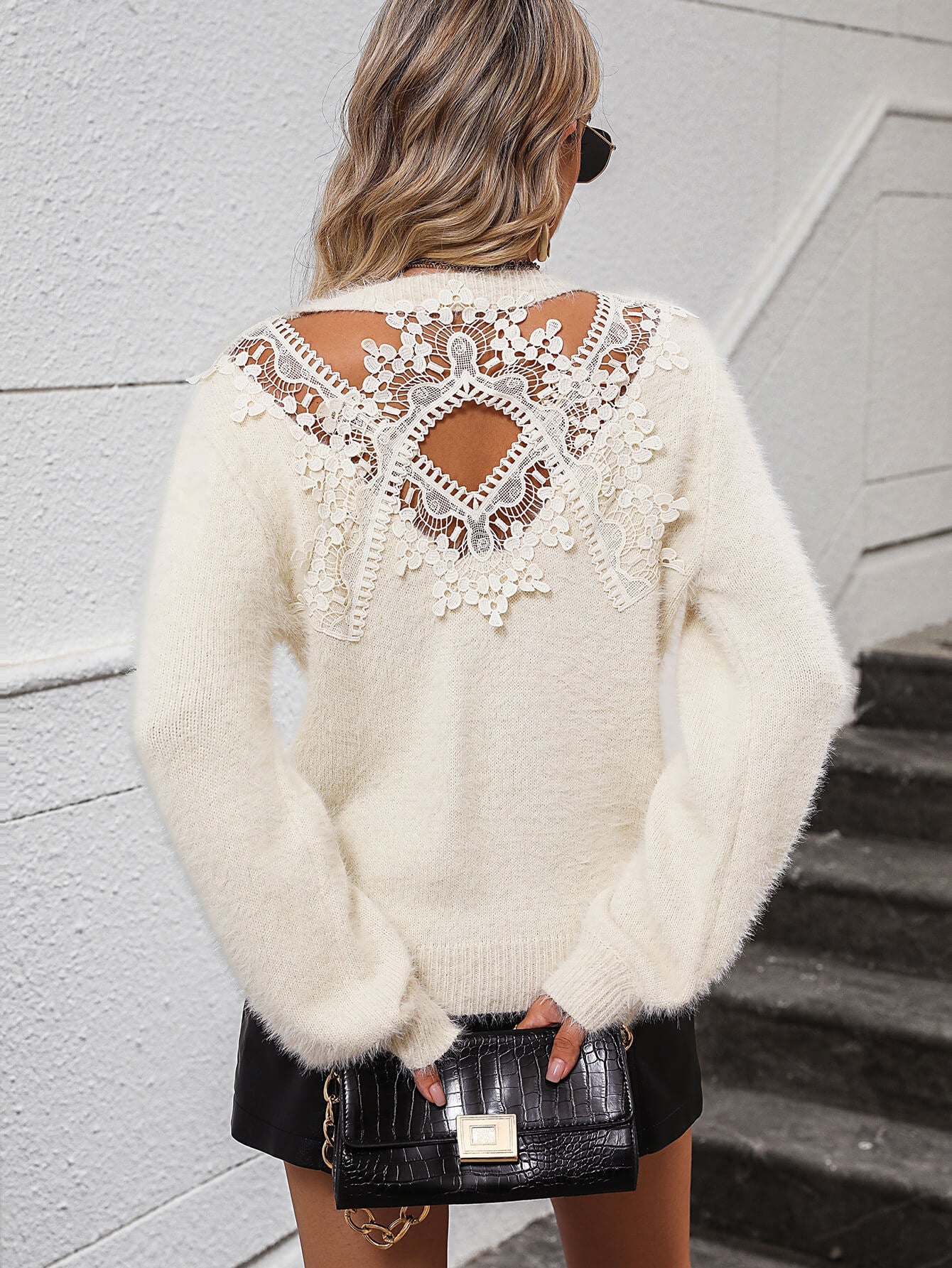 Petals Lace Pullover Sweater - Cream