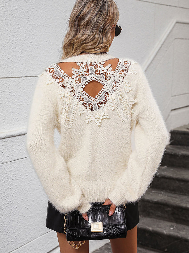 Petals Lace Pullover Sweater - Cream