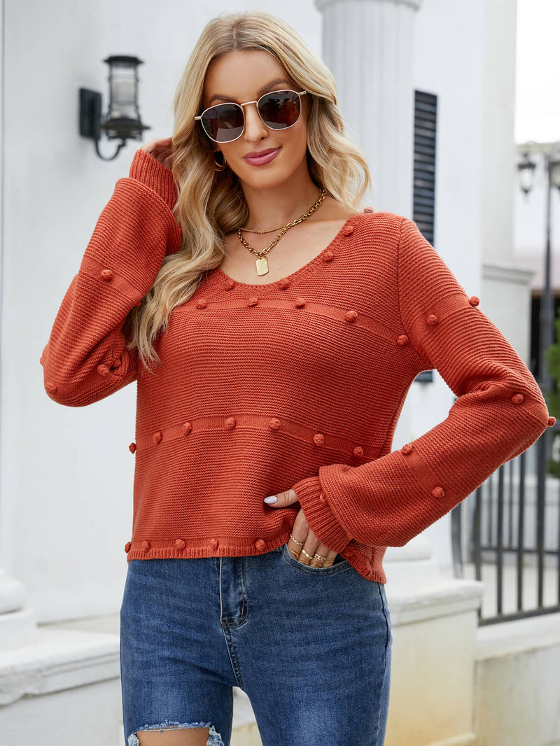 Ariana Pop Pom Knit Sweater - Rust