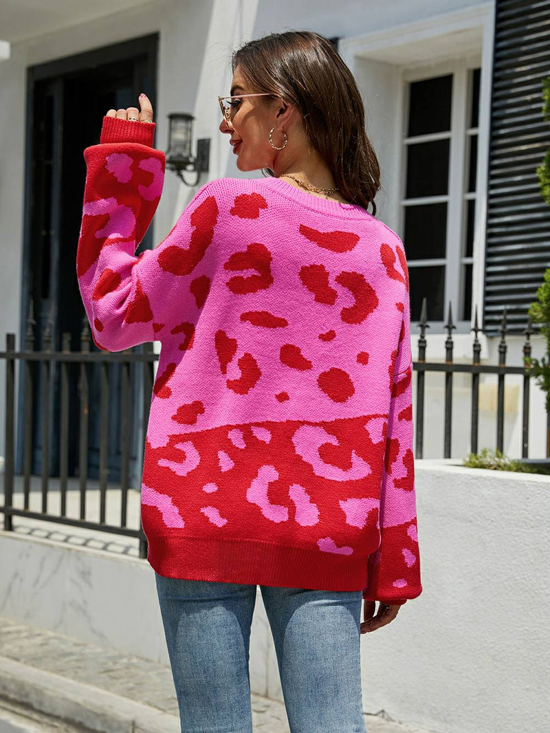 Leopard Round Neck Knit Sweater