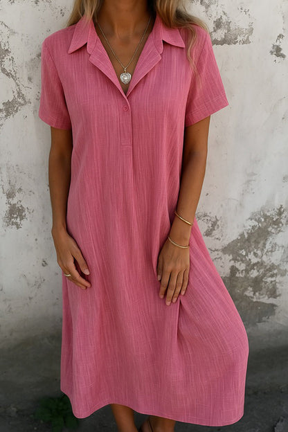 V-neck Color Short-sleeve Shirt Dress