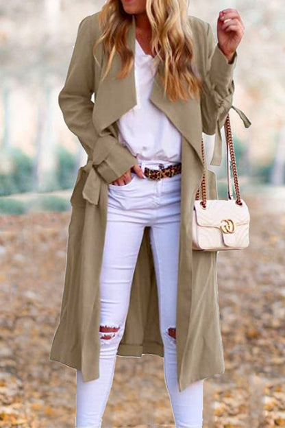 Drap Front Tie Waist Fall Midi Cardigan