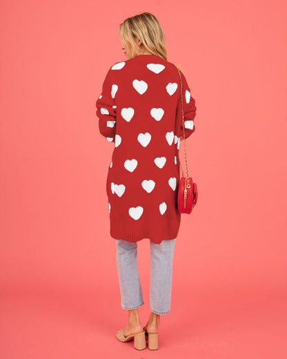 Listen to Your Heart Knit Open Front Cardigan - Red