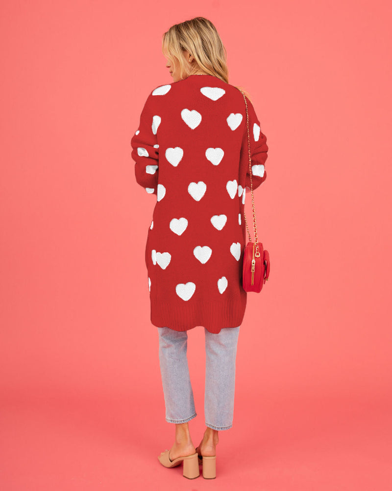 Listen to Your Heart Knit Open Front Cardigan - Red