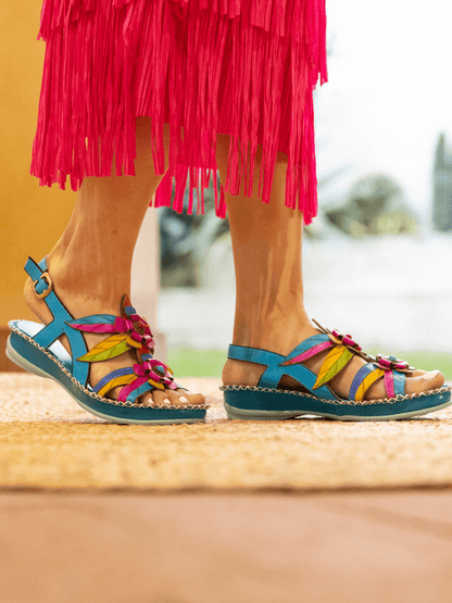 Soffia | Skylar Blossom Applique Leather Slingback Sandal