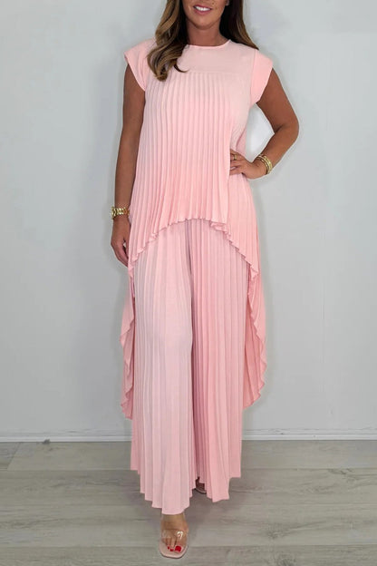 High-low Pleated Tank Top Pants Set