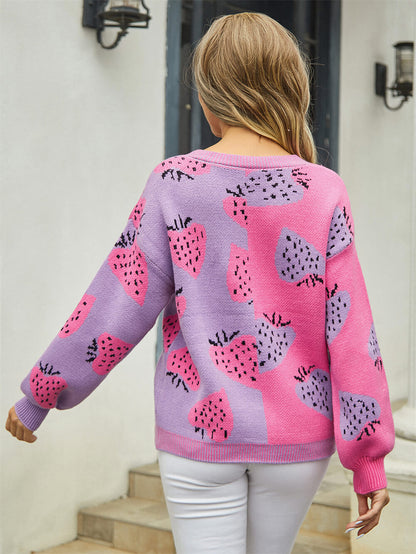 Field of Strawberry Knit Cardigan - Purple