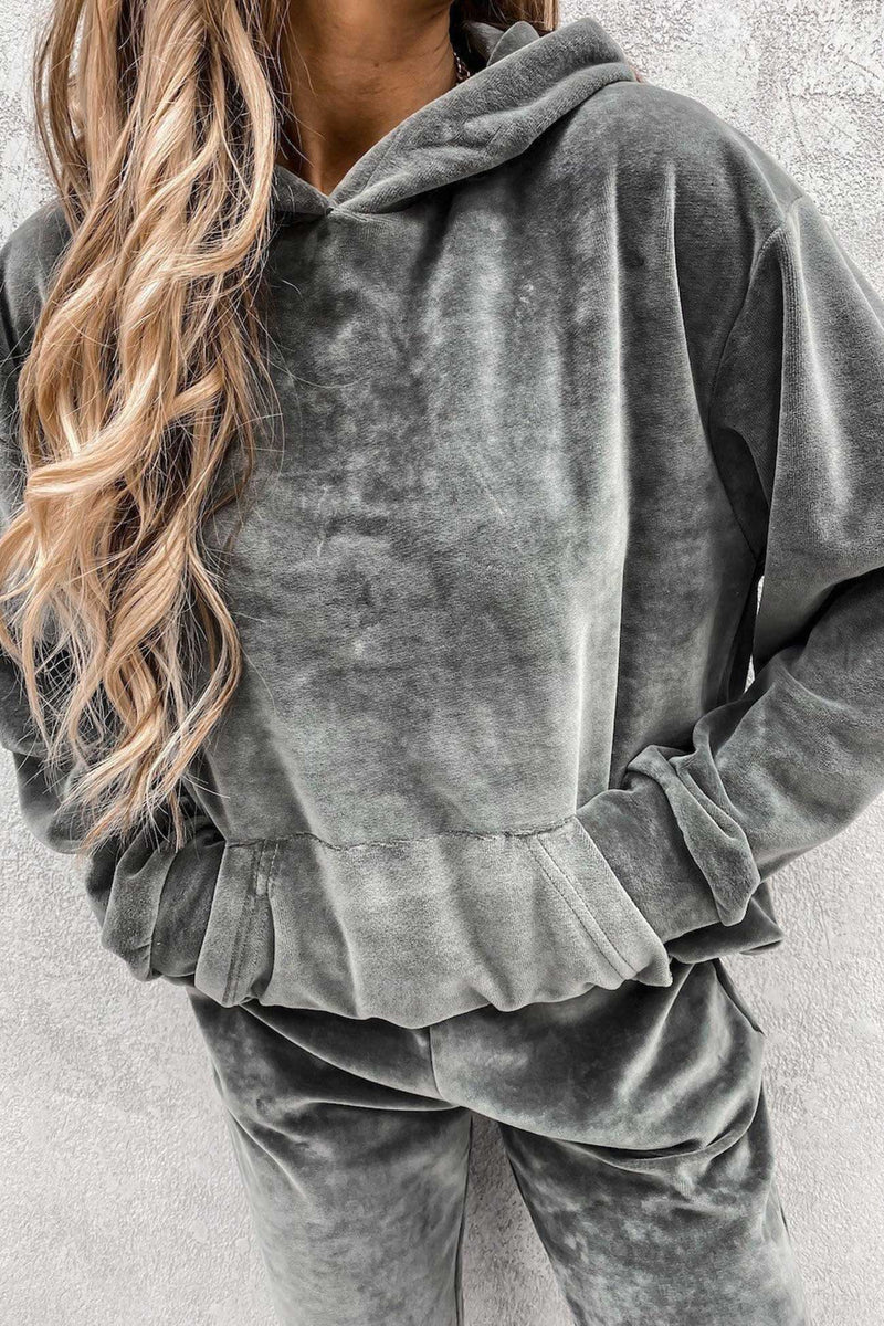 Velour Color Hoodie Long Pants Set