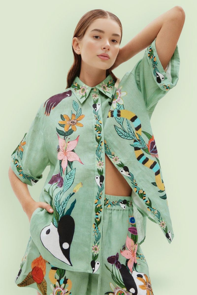 Unique Print Loose Shirt and Shorts Set