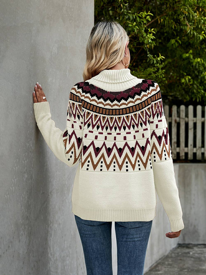 Striped Color Block Turtleneck Sweater
