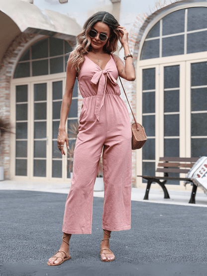 Kenia V-neck Bow Tie Jumpsuit