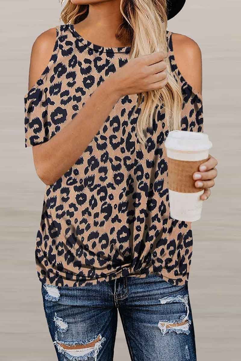 Off-shoulder Leopard Print T-shirt ( 2 Colors )