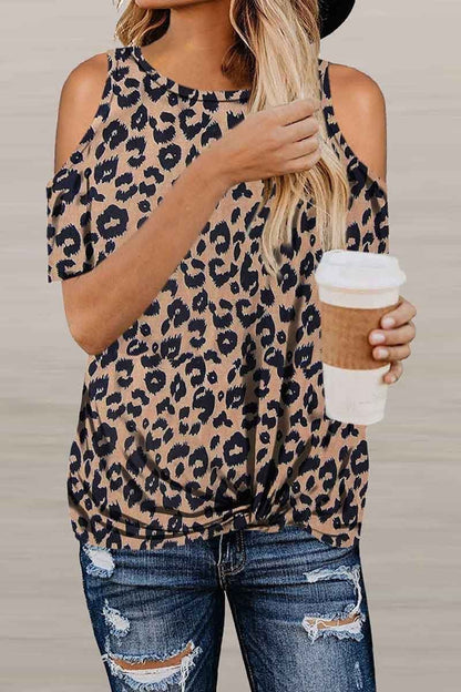 Off-shoulder Leopard Print T-shirt ( 2 Colors )