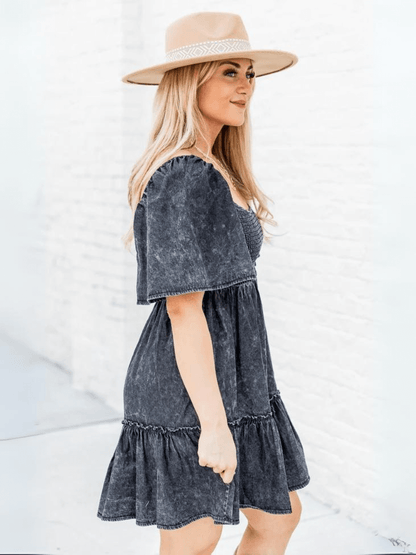 Sonesta Babydoll Denim Mini Dress - Black