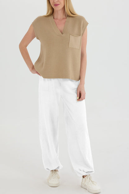 V Neck Knit Tank Top Pants Suits