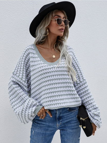 | Puff Sleeve V-neck Sweater - Smoke
