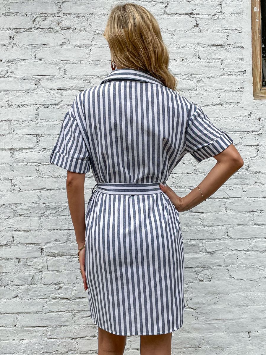 Antonette Dress - Grey Stripe
