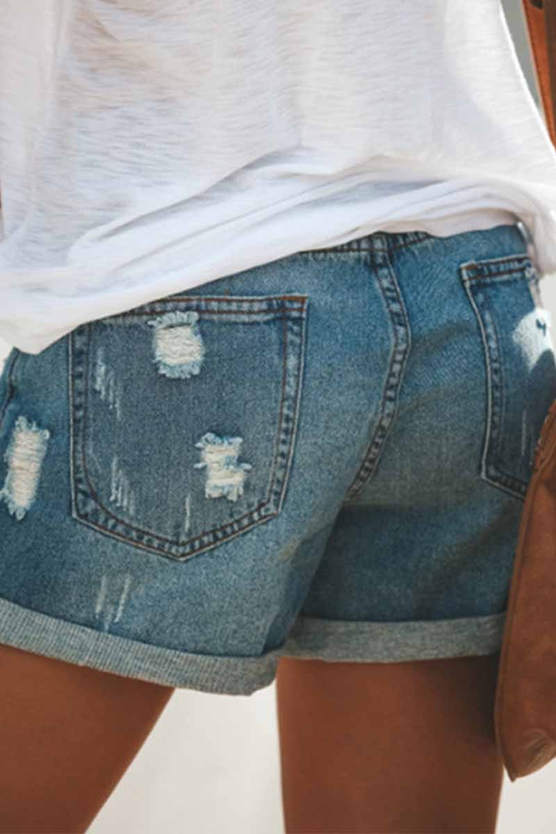 Street Ripped Denim Straight Shorts