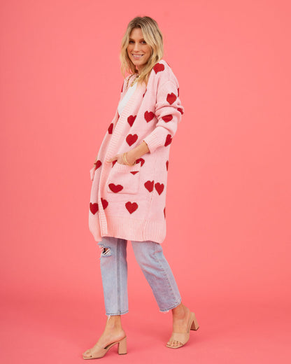 Listen to Your Heart Knit Open Front Cardigan - Pink