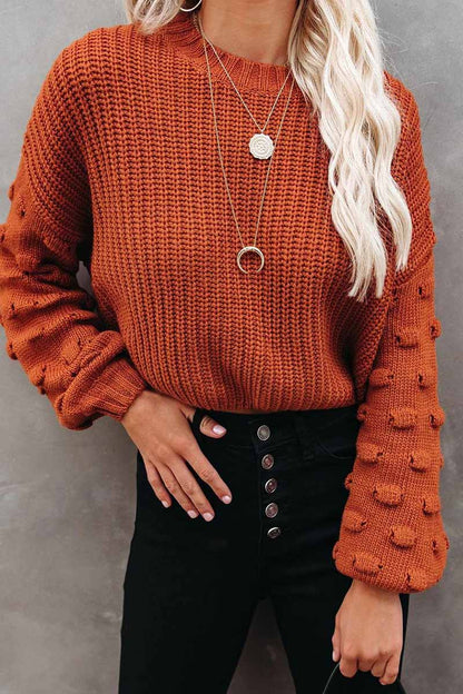 Color Knitted Crew Neck Sweater