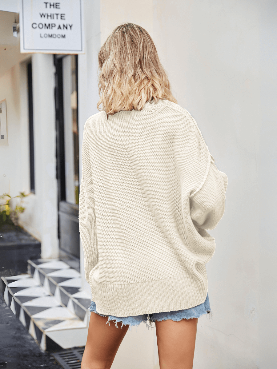 Hughes Heart Neck Knit Sweater - Beige
