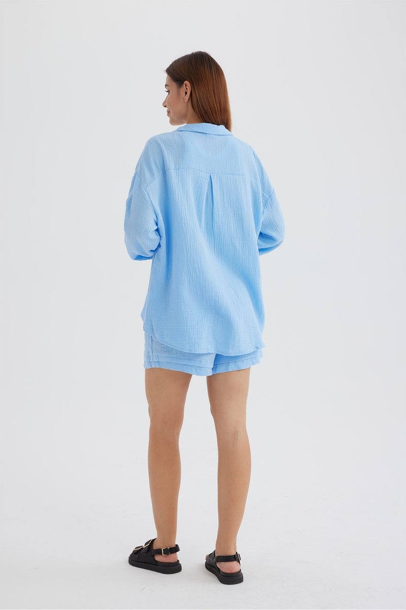 Long Sleeve Color Shirt Shorts Set