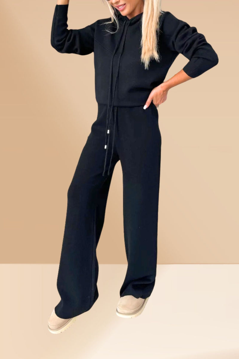 Color Hooded Sweatshirt Wide-leg Outfit Set