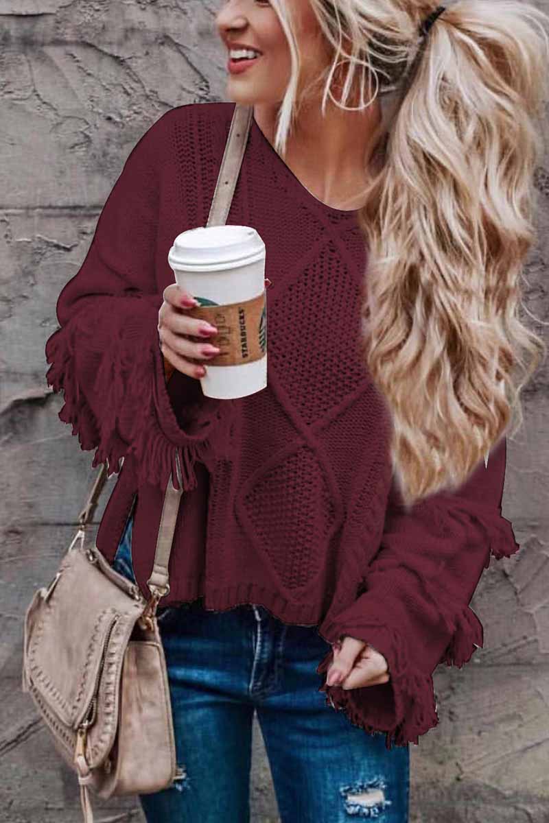 Color Knitted Tassel Sweater