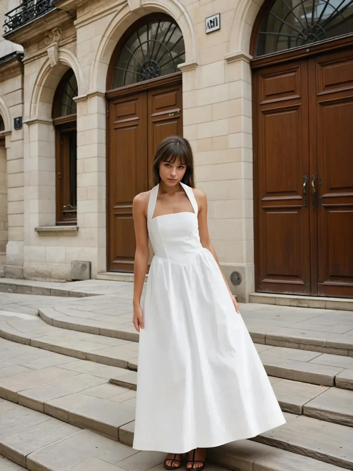 Simple and Cotton & Linen Halter a Line Long Dress