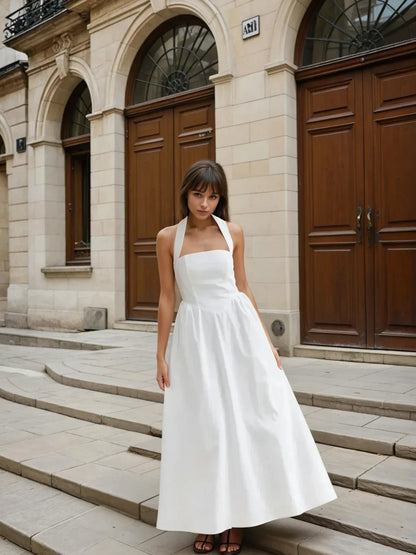Simple and Cotton & Linen Halter a Line Long Dress