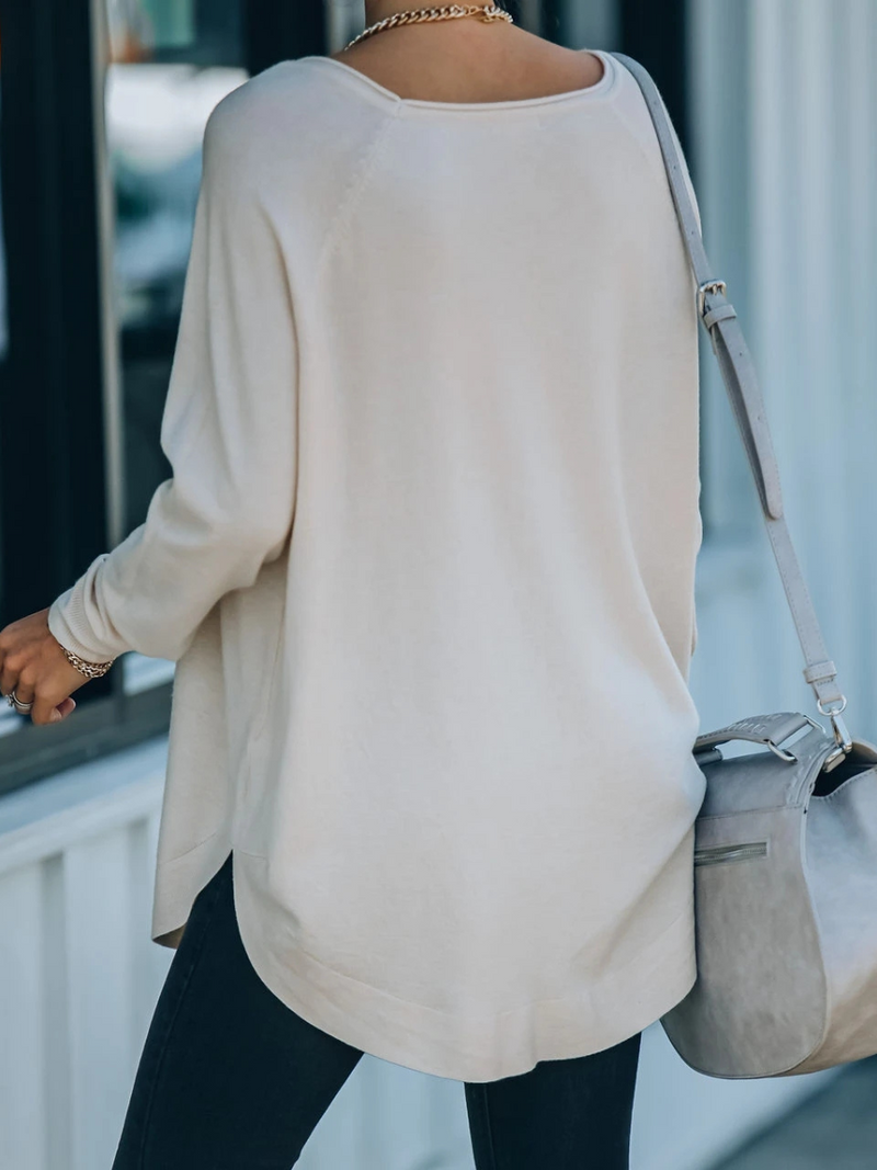 Oversized Collared Down Knit Sweater - Beige
