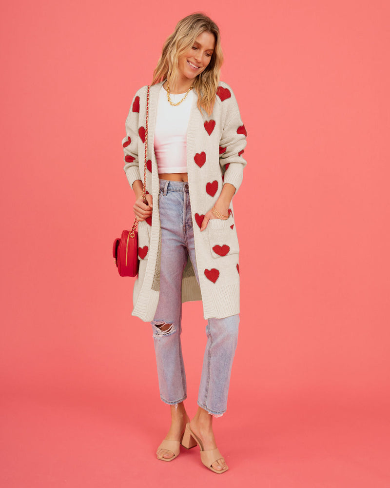 Listen to Your Heart Knit Open Front Cardigan - Beige