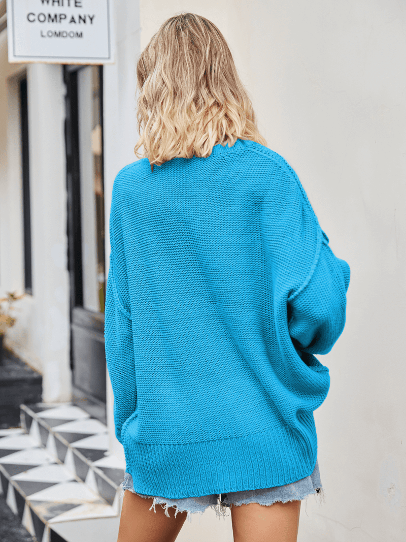 Hughes Heart Neck Knit Sweater - Blue
