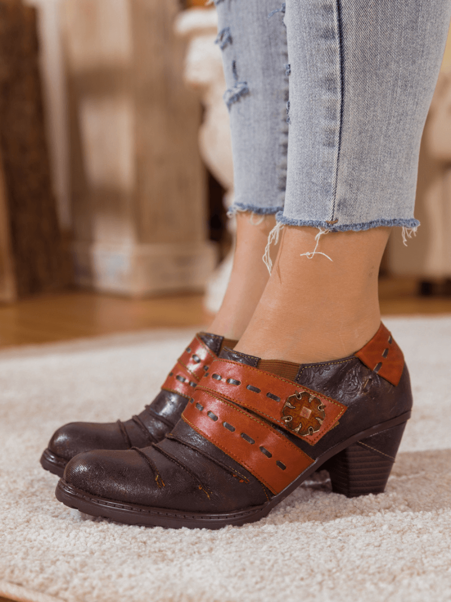 Soffia | Ruched Brown Leather Pump
