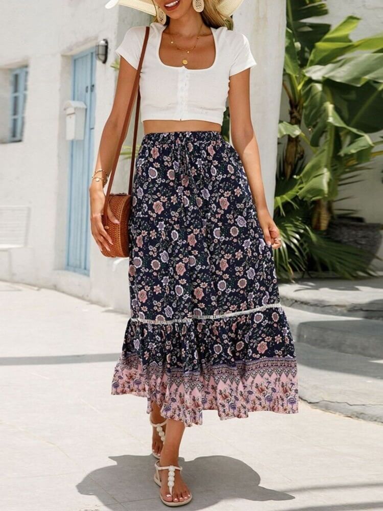 Midnight Meadows Tiered Skirt