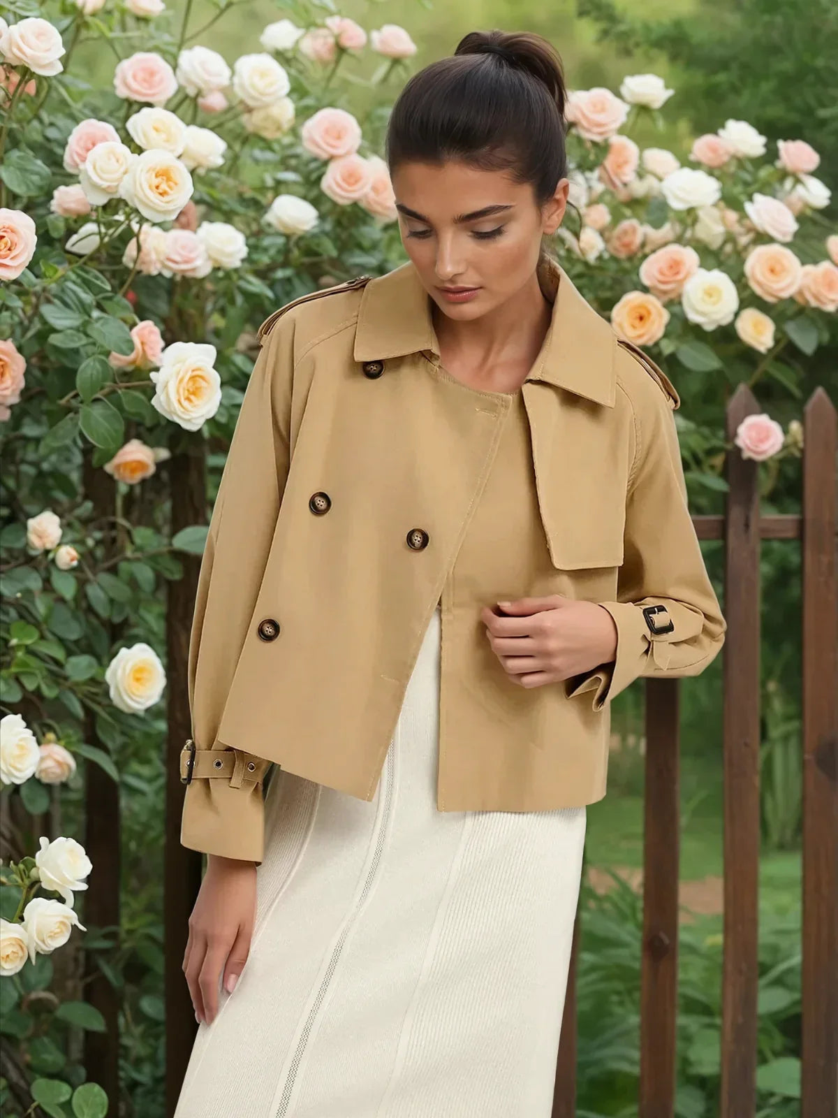 & Breasted Lapel Trench Coat